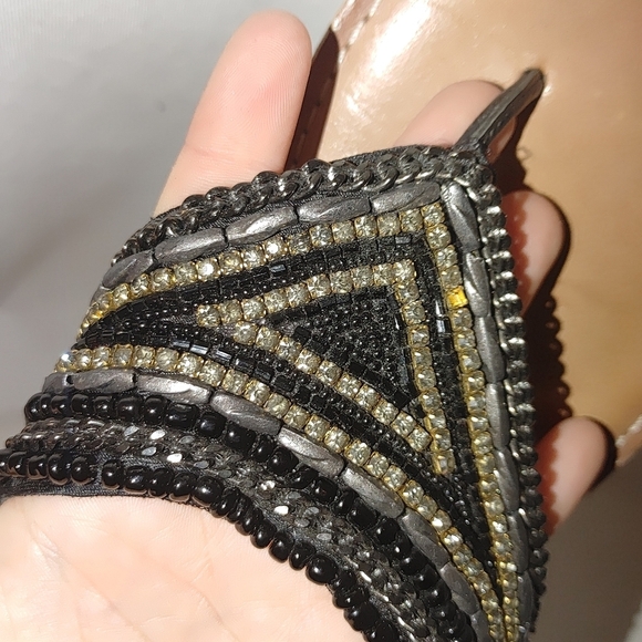 Naughty Monkey Bejeweled Sandal Flip Flop‎ Leather Black 37 Beaded Gem Jeweled - Picture 4 of 9